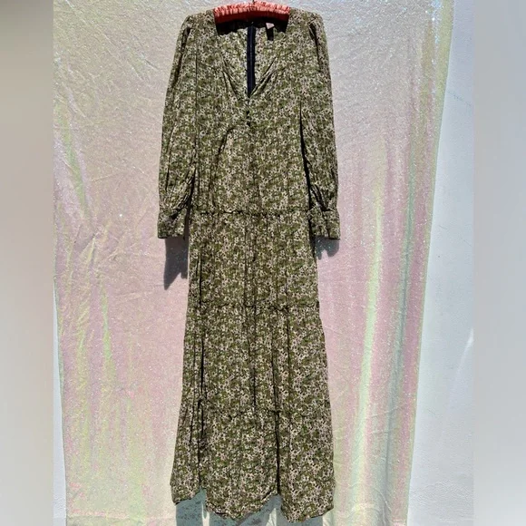 H&M | Dresses | Lime And Olive Green Ditsy Floral Maxi Dress | Poshmark